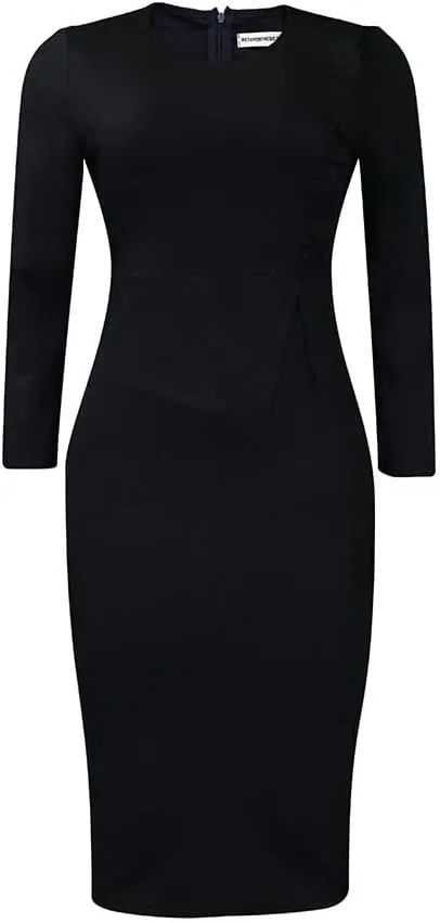 ew Style Slim Fit Round Neck Pencil Dress Long Sleeve Fashion Wrap Hip Large Dress