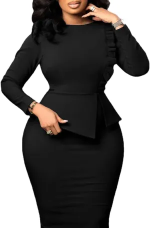 ew Style Slim Fit Round Neck Pencil Dress Long Sleeve Fashion Wrap Hip Large Dress