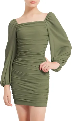 EXARUS Girls Ruched Bodycon Dress Teens Mesh Lantern Sleeve Party Dance Homecoming Tight Short Pencil Dresses