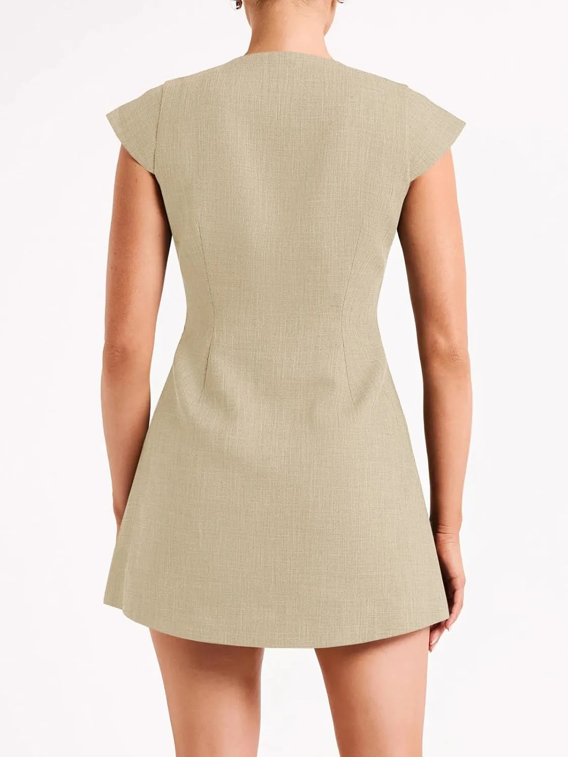 Fisoew Womens Sleeveless Blazer Dress Deep V Neck Cap Sleeve Sexy Slim Fitted Mini Dress