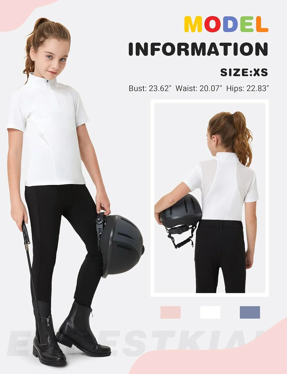 FitsT4 Sports Girls Short Sleeve Equestrian Shirt Quick Dry Horse Riding Shirts Half Zip Horseback Show Shirt