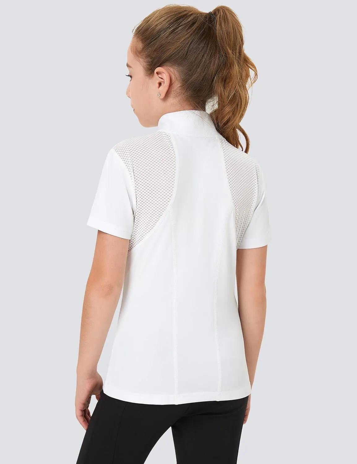 FitsT4 Sports Girls Short Sleeve Equestrian Shirt Quick Dry Horse Riding Shirts Half Zip Horseback Show Shirt