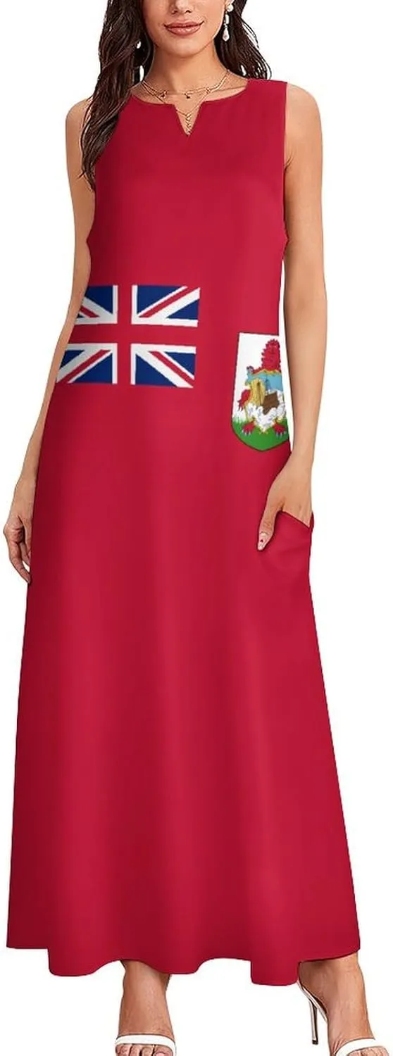 Flag of Bermuda Women's Casual Maxi Dress Sleeveless Summer Beach Long Sundress