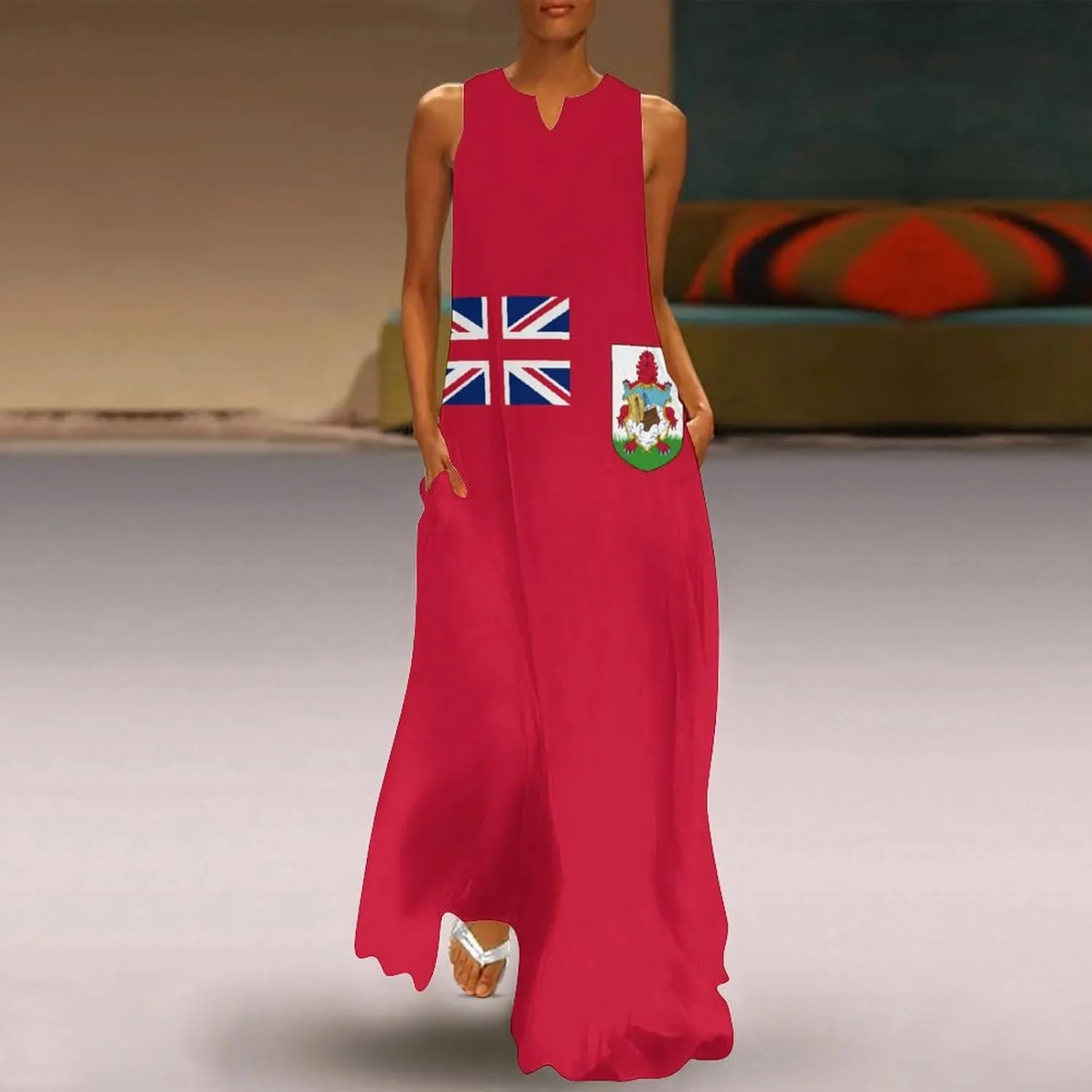 Flag of Bermuda Women's Casual Maxi Dress Sleeveless Summer Beach Long Sundress