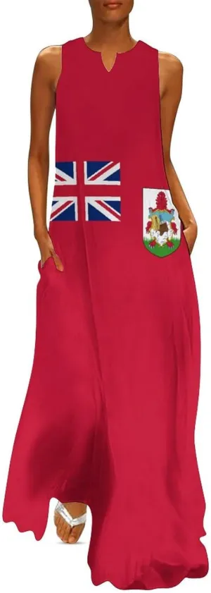 Flag of Bermuda Women's Casual Maxi Dress Sleeveless Summer Beach Long Sundress