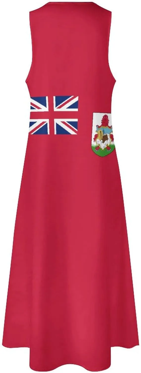 Flag of Bermuda Women's Casual Maxi Dress Sleeveless Summer Beach Long Sundress