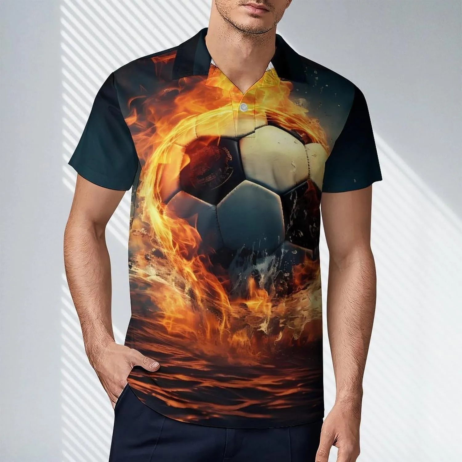 Football in Fire and Water Men's Polo Shirt Short Sleeve Casual Athletic Quick Dry Golf T-Shirts