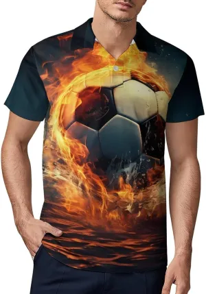 Football in Fire and Water Men's Polo Shirt Short Sleeve Casual Athletic Quick Dry Golf T-Shirts
