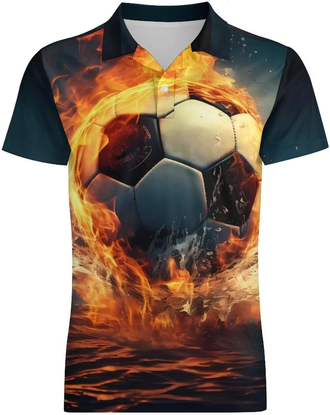 Football in Fire and Water Men's Polo Shirt Short Sleeve Casual Athletic Quick Dry Golf T-Shirts