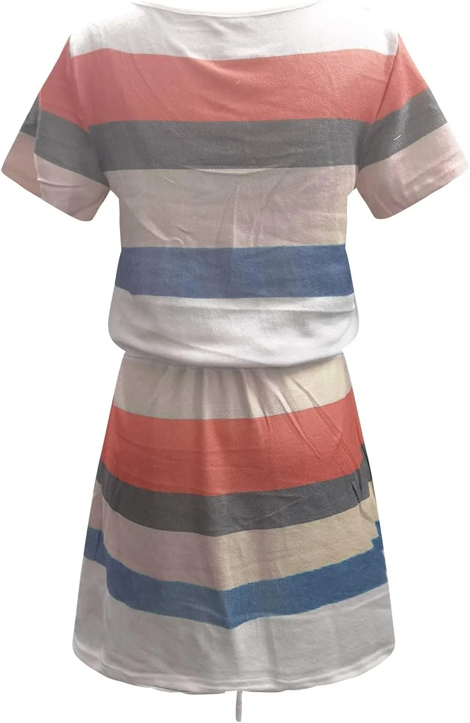 FZYLQY 2025 Trendy Womens Casual Dresses Short Sleeve Striped Drawstring Mini Dress Comfy Loose Fit Summer Beach Sundresses