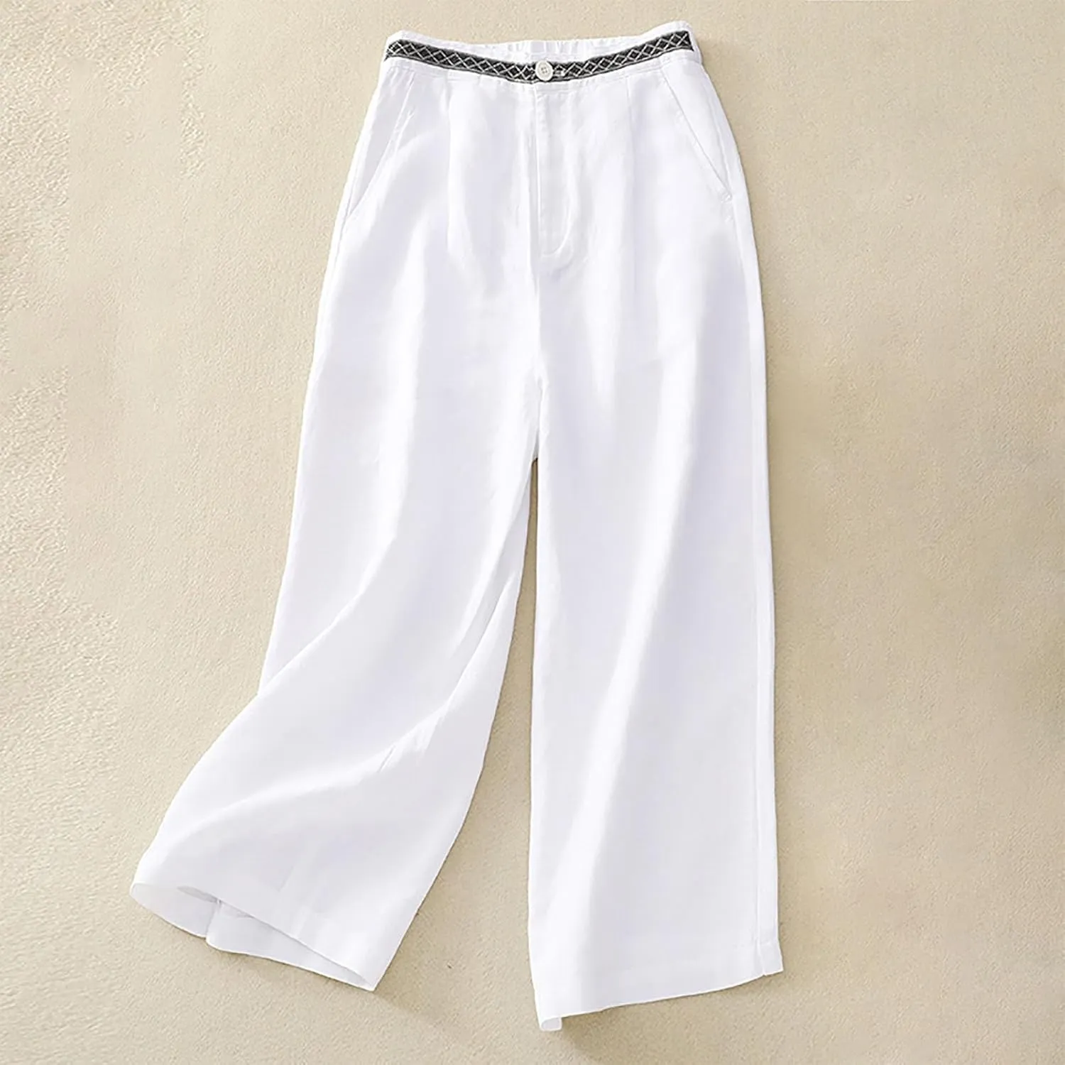 FZYLQY Womens Wide Leg Linen Pants High Waist Cropped Trousers Lightweight Summer Slacks with Side Pockets 2025