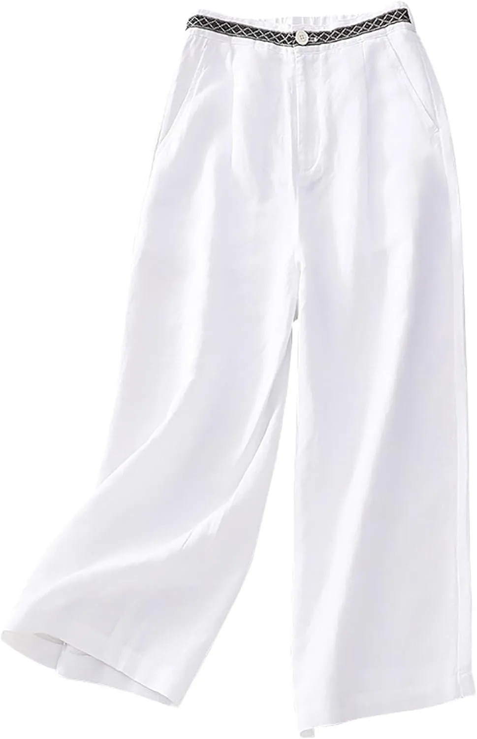 FZYLQY Womens Wide Leg Linen Pants High Waist Cropped Trousers Lightweight Summer Slacks with Side Pockets 2025