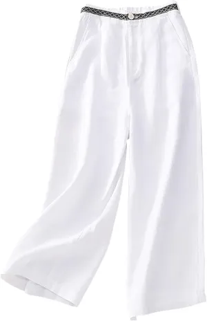FZYLQY Womens Wide Leg Linen Pants High Waist Cropped Trousers Lightweight Summer Slacks with Side Pockets 2025