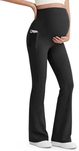 G4Free BareFeel Maternity Flare Leggings with Pockets Over The Belly Stretchy Casual Lounge Pregnancy Dress Pants for Work