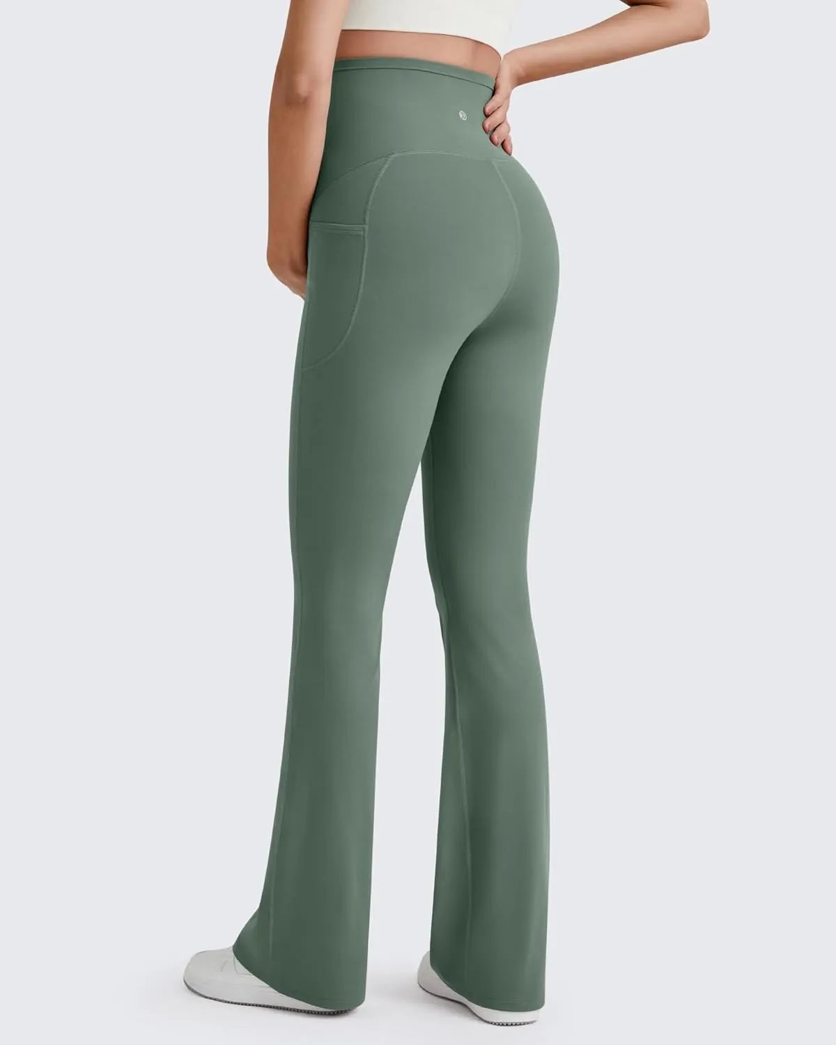 G4Free BareFeel Maternity Flare Leggings with Pockets Over The Belly Stretchy Casual Lounge Pregnancy Dress Pants for Work