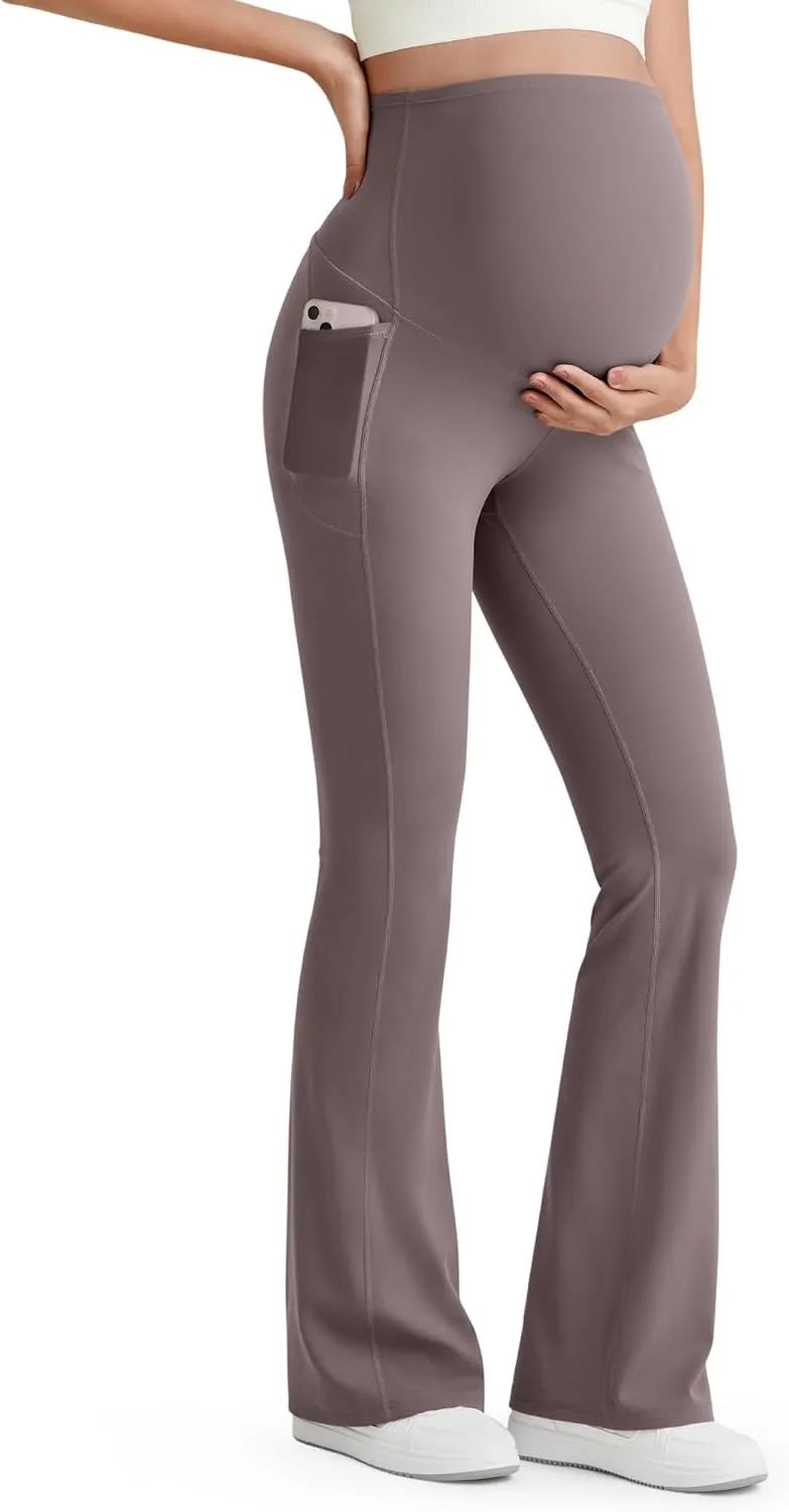 G4Free BareFeel Maternity Flare Leggings with Pockets Over The Belly Stretchy Casual Lounge Pregnancy Dress Pants for Work