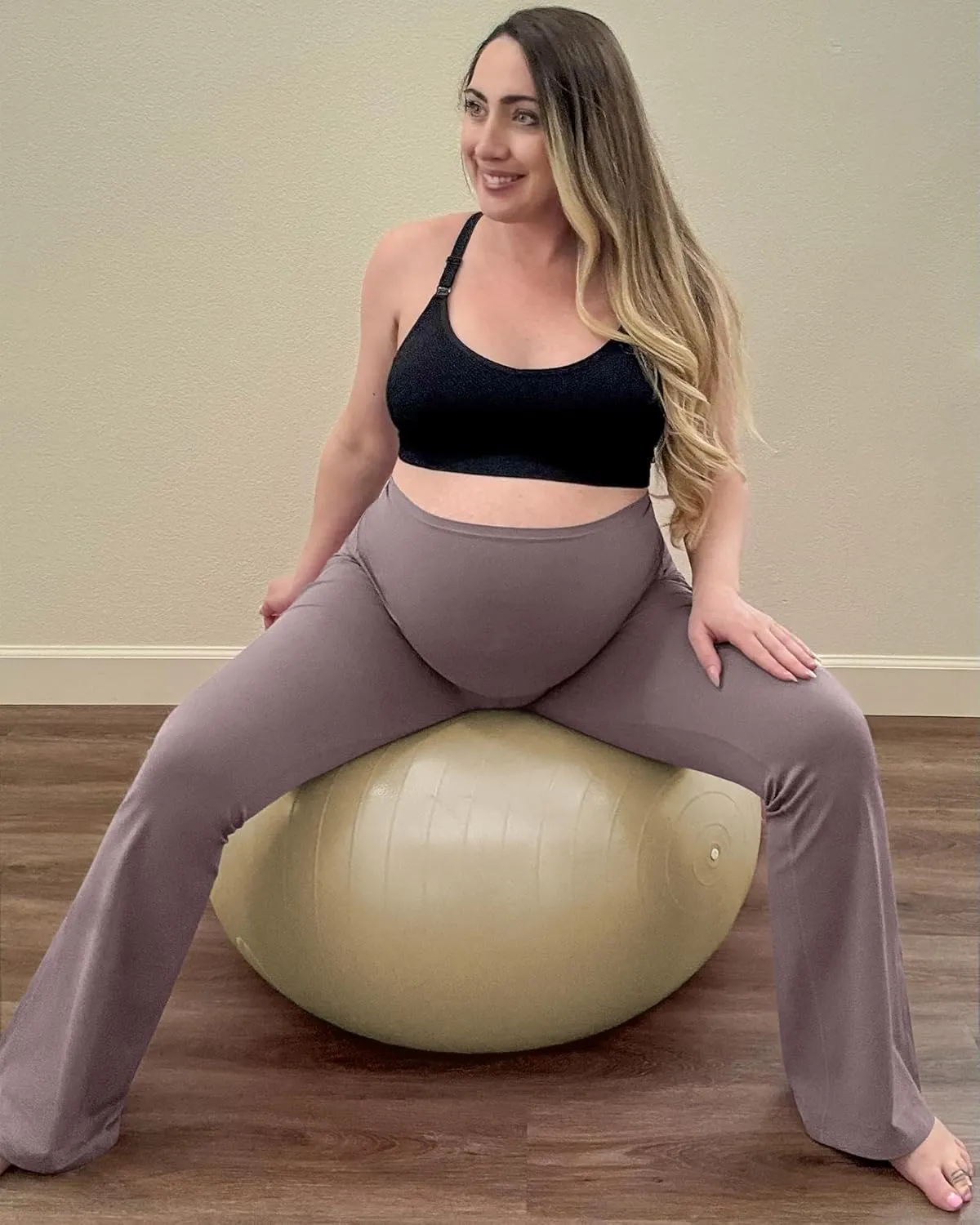 G4Free BareFeel Maternity Flare Leggings with Pockets Over The Belly Stretchy Casual Lounge Pregnancy Dress Pants for Work