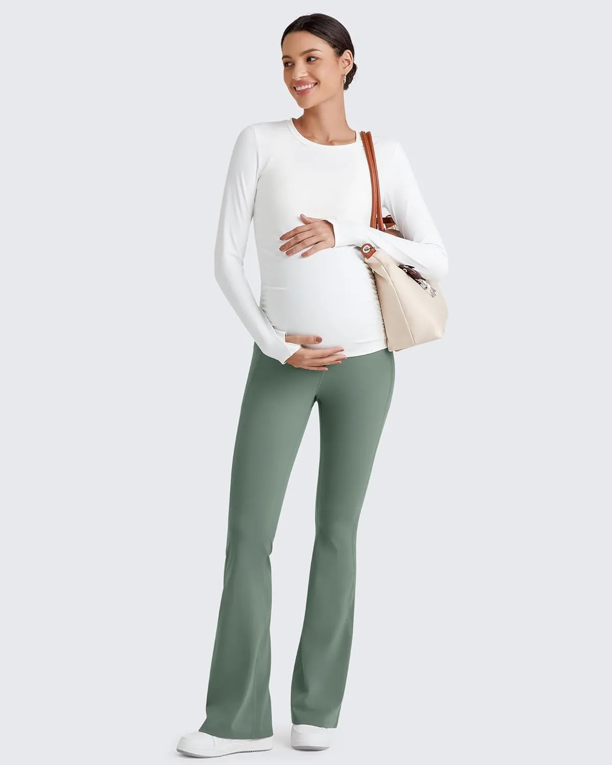 G4Free BareFeel Maternity Flare Leggings with Pockets Over The Belly Stretchy Casual Lounge Pregnancy Dress Pants for Work