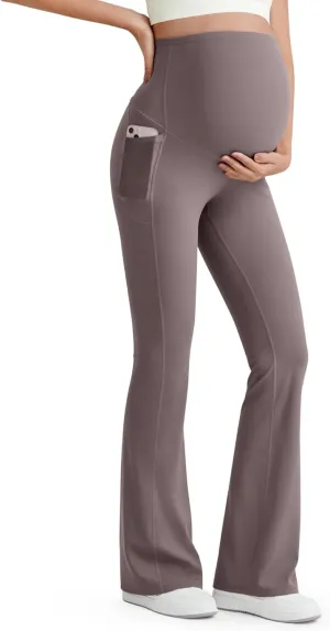 G4Free BareFeel Maternity Flare Leggings with Pockets Over The Belly Stretchy Casual Lounge Pregnancy Dress Pants for Work