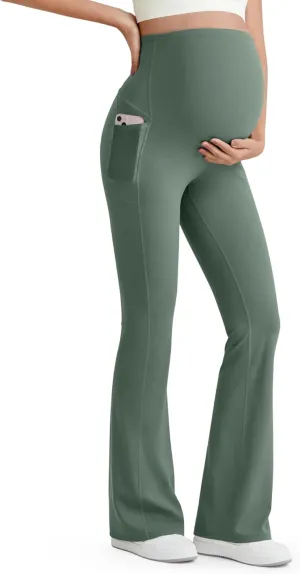 G4Free BareFeel Maternity Flare Leggings with Pockets Over The Belly Stretchy Casual Lounge Pregnancy Dress Pants for Work