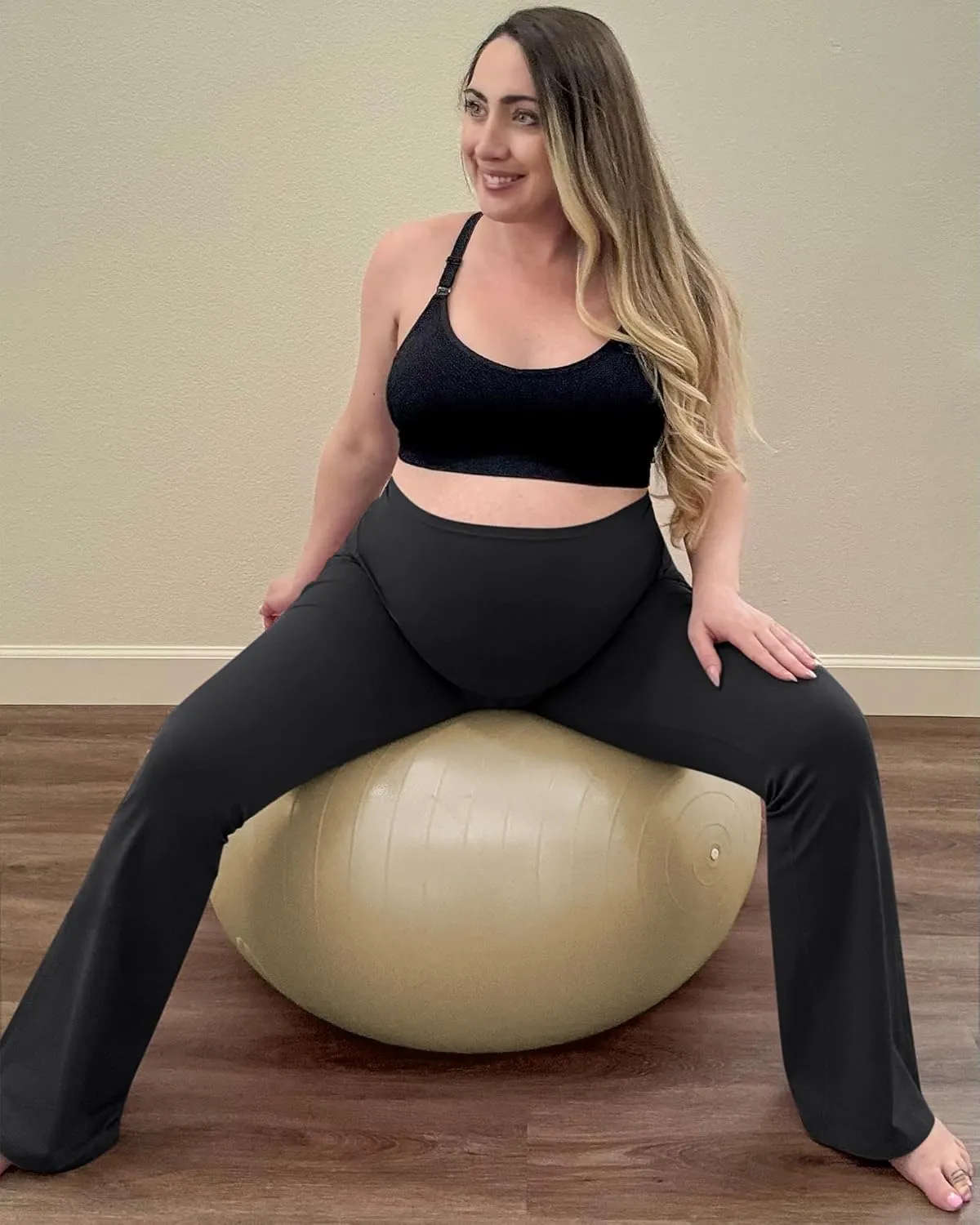 G4Free BareFeel Maternity Flare Leggings with Pockets Over The Belly Stretchy Casual Lounge Pregnancy Dress Pants for Work