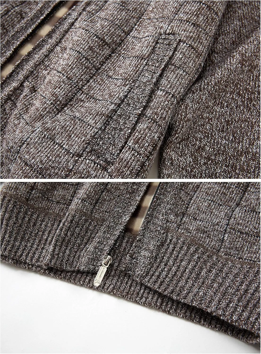 Gioberti Men's Knitted Regular Fit Full Zip Cardigan Sweater with Soft Brushed Flannel Lining