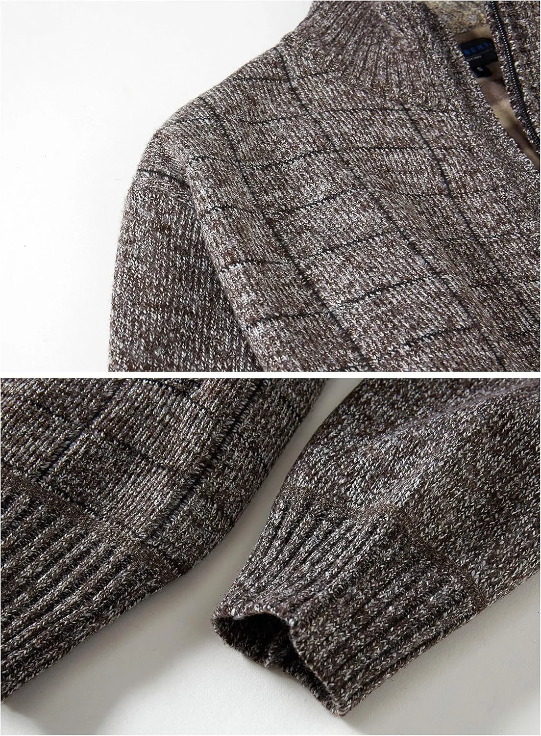 Gioberti Men's Knitted Regular Fit Full Zip Cardigan Sweater with Soft Brushed Flannel Lining