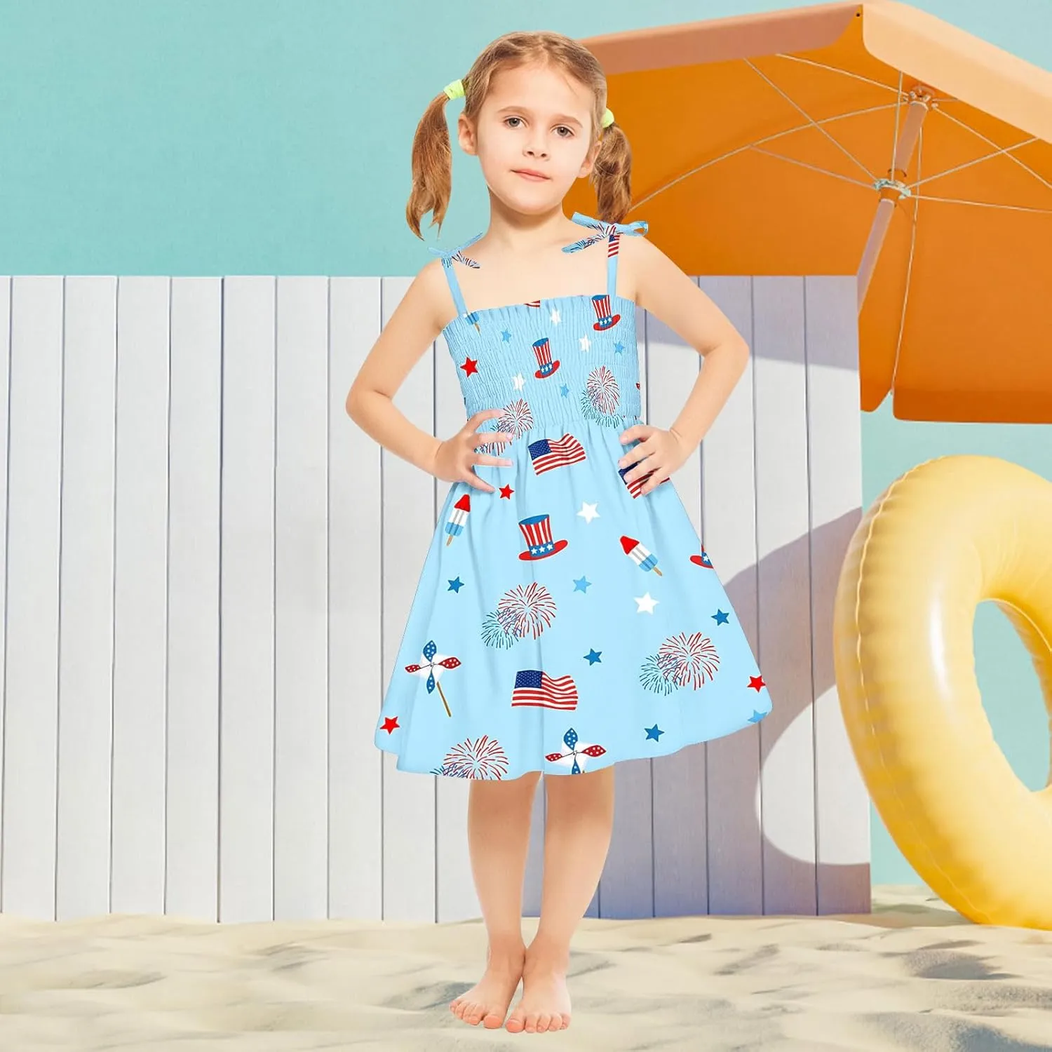 Girls Boho Dresses Cute Floral Sleeveless A Linen Sundress Kids Trendy Smocked Swing Midi Pleated Beach Dress Petite
