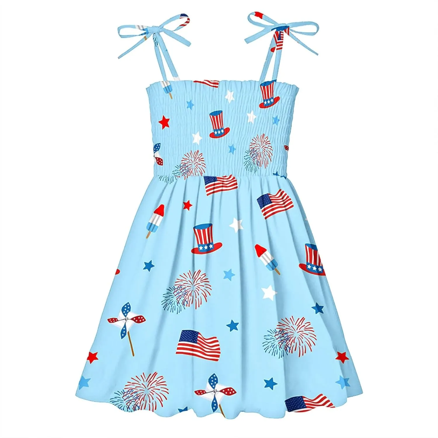 Girls Boho Dresses Cute Floral Sleeveless A Linen Sundress Kids Trendy Smocked Swing Midi Pleated Beach Dress Petite