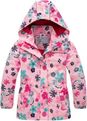 Girls Rain Jacket, Windbreaker Kids Raincoat Waterproof Zip Jacket with Fleece Liner
