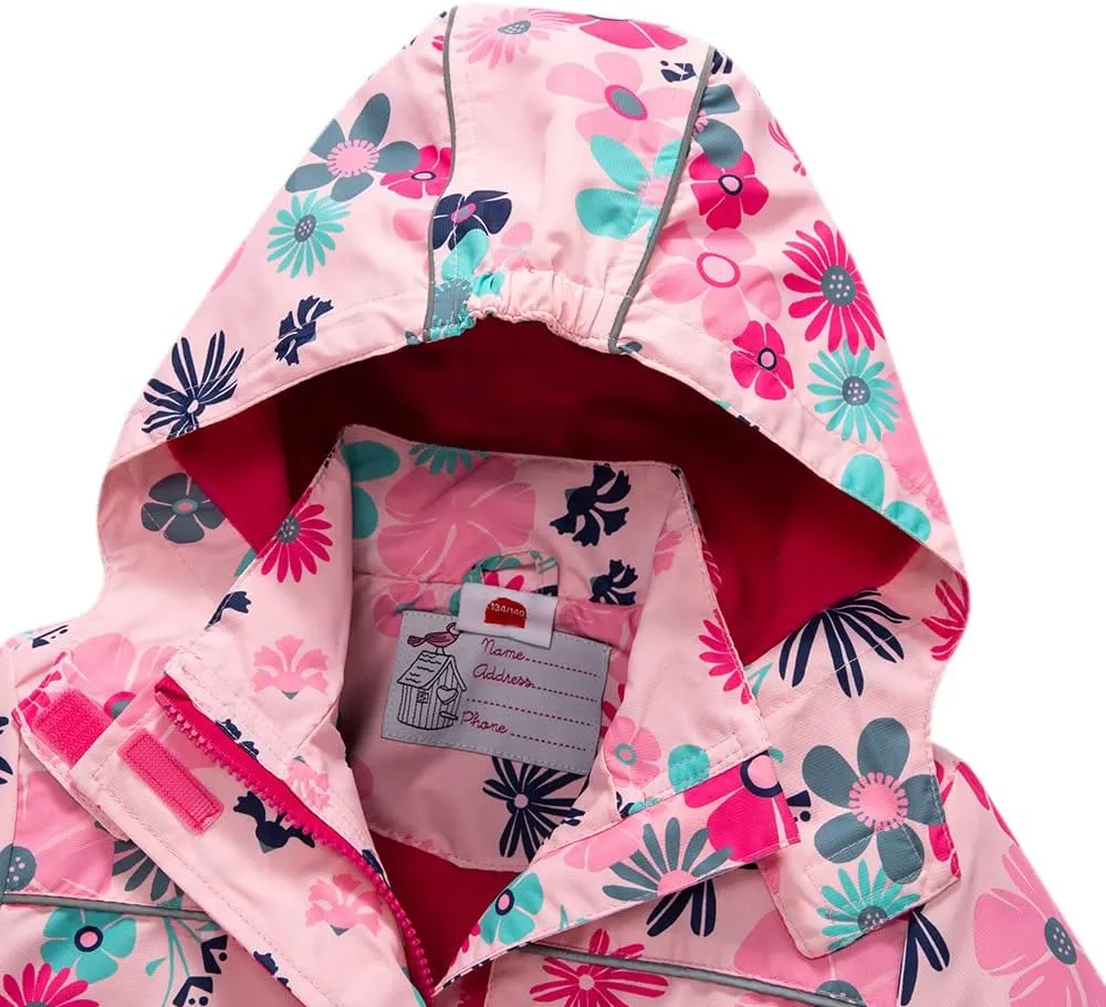 Girls Rain Jacket, Windbreaker Kids Raincoat Waterproof Zip Jacket with Fleece Liner