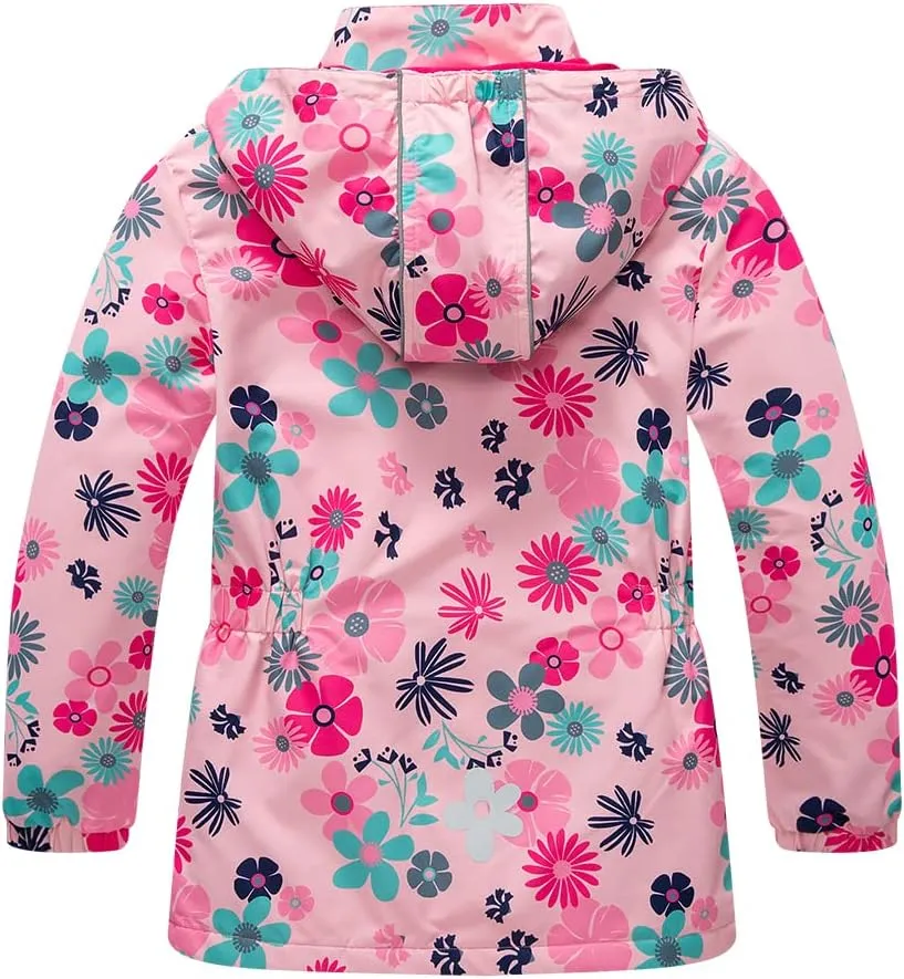 Girls Rain Jacket, Windbreaker Kids Raincoat Waterproof Zip Jacket with Fleece Liner