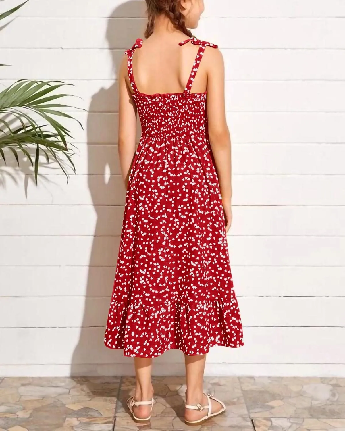 Girls Summer Dress Kids Sleeveless Tie Strap Boho Beach Midi Dress Smocked Ruffle Flowy Sundresses