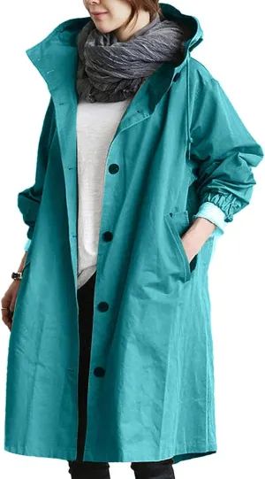 GOKKILRW Rain Jackets for Women Lightweight Hooded Long Raincoat Outdoor Breathable Waterproof Trench Coats with Pockets