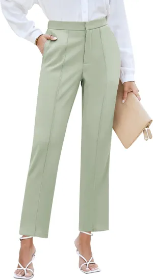 GRAPENT Dress Pants Women High Waisted Work Pants Dressy Casual Straight Leg Elastic Waist Cropped Trousers Ankle Slacks