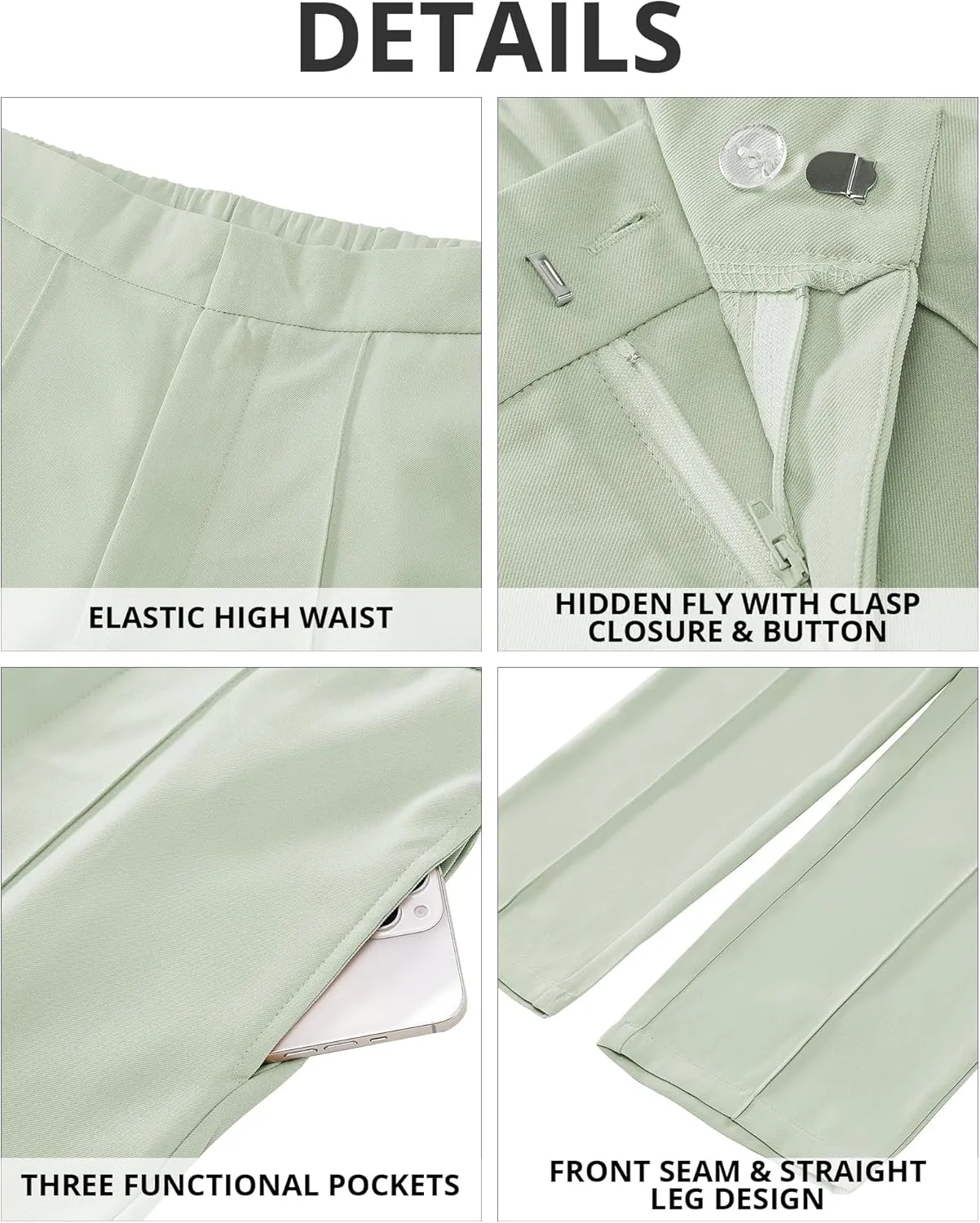 GRAPENT Dress Pants Women High Waisted Work Pants Dressy Casual Straight Leg Elastic Waist Cropped Trousers Ankle Slacks