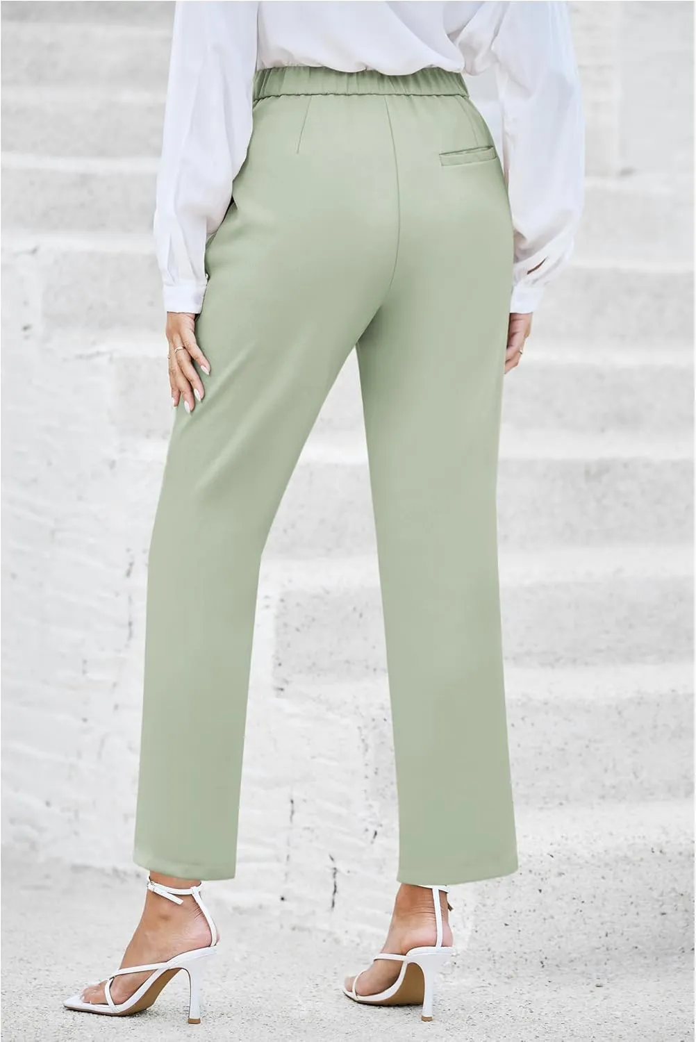 GRAPENT Dress Pants Women High Waisted Work Pants Dressy Casual Straight Leg Elastic Waist Cropped Trousers Ankle Slacks