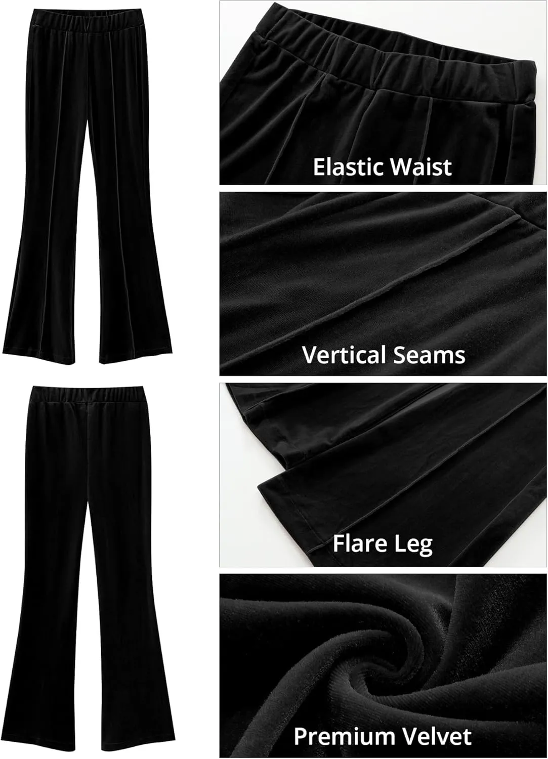 GRAPENT Flare Velvet Pants for Women High Waisted Wide Leg Stretch Elastic Waist Pull On Trousers Front Seam Slacks