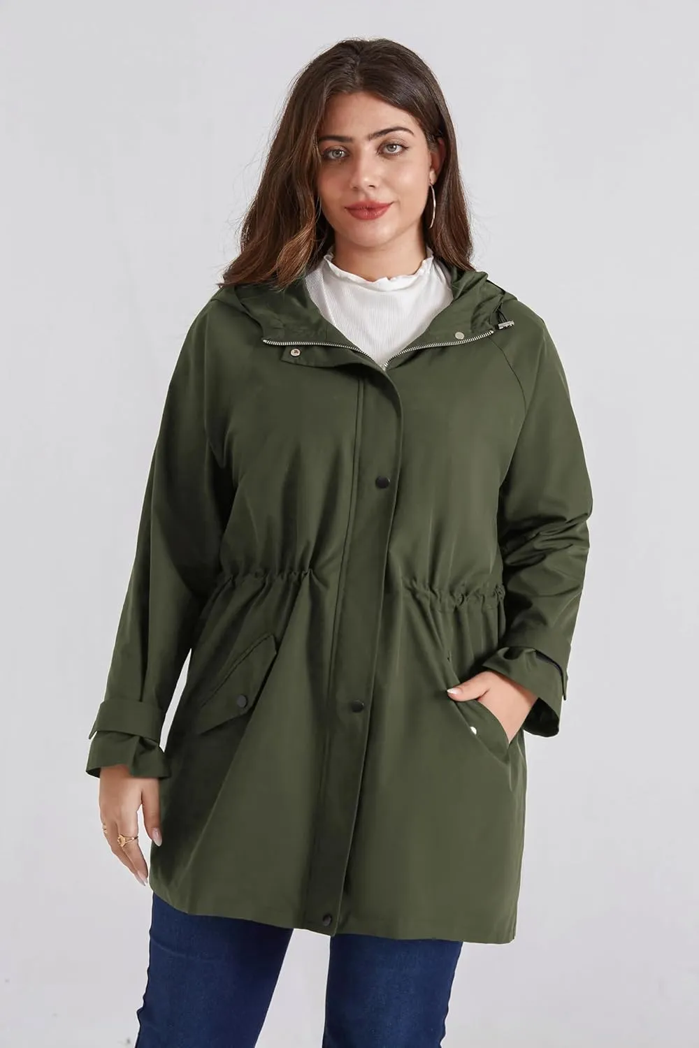 Hanna Nikole Women's Plus Size Waterproof Raincoat Lightweight Windbreaker Hooded Jacket with Pockets