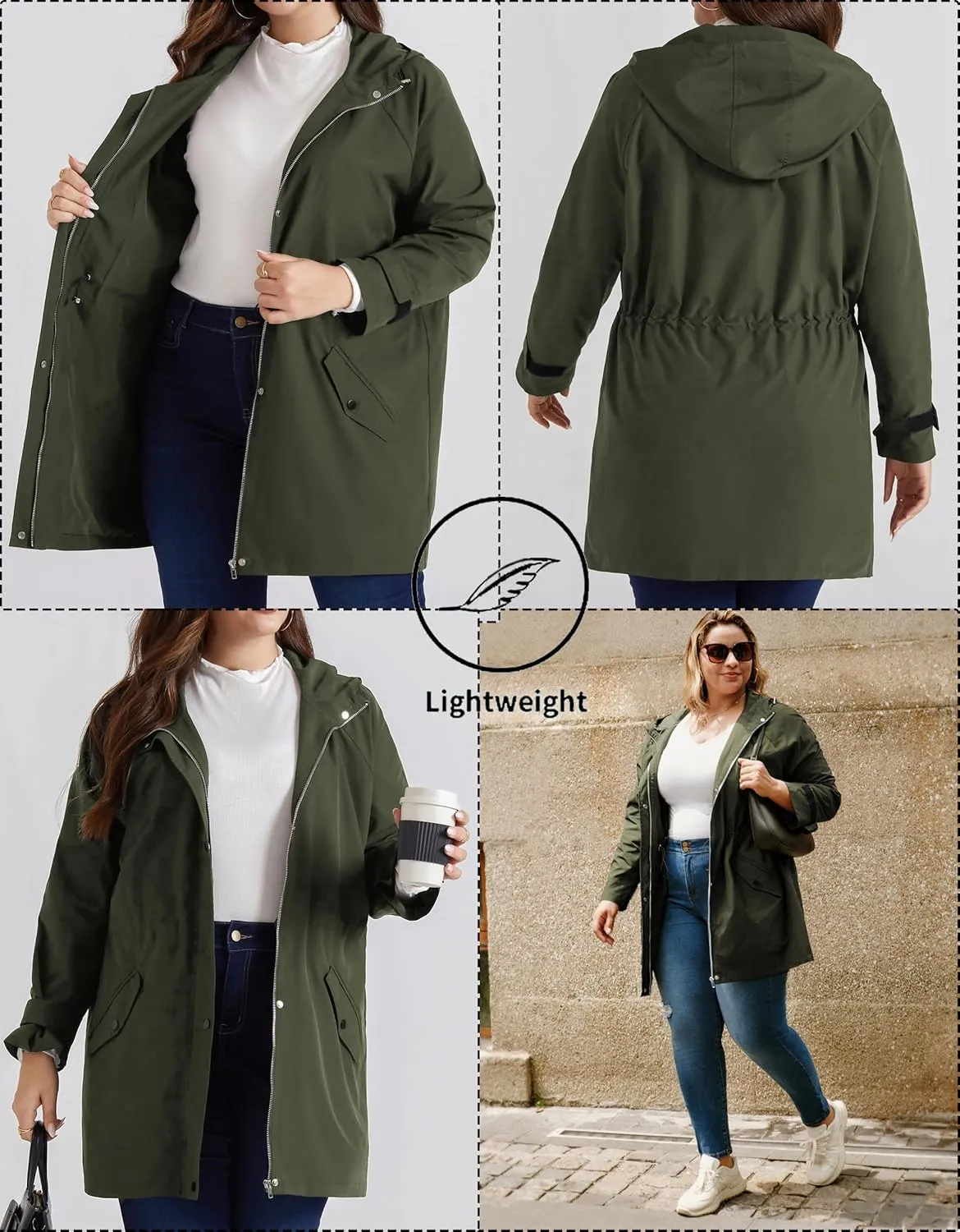 Hanna Nikole Women's Plus Size Waterproof Raincoat Lightweight Windbreaker Hooded Jacket with Pockets