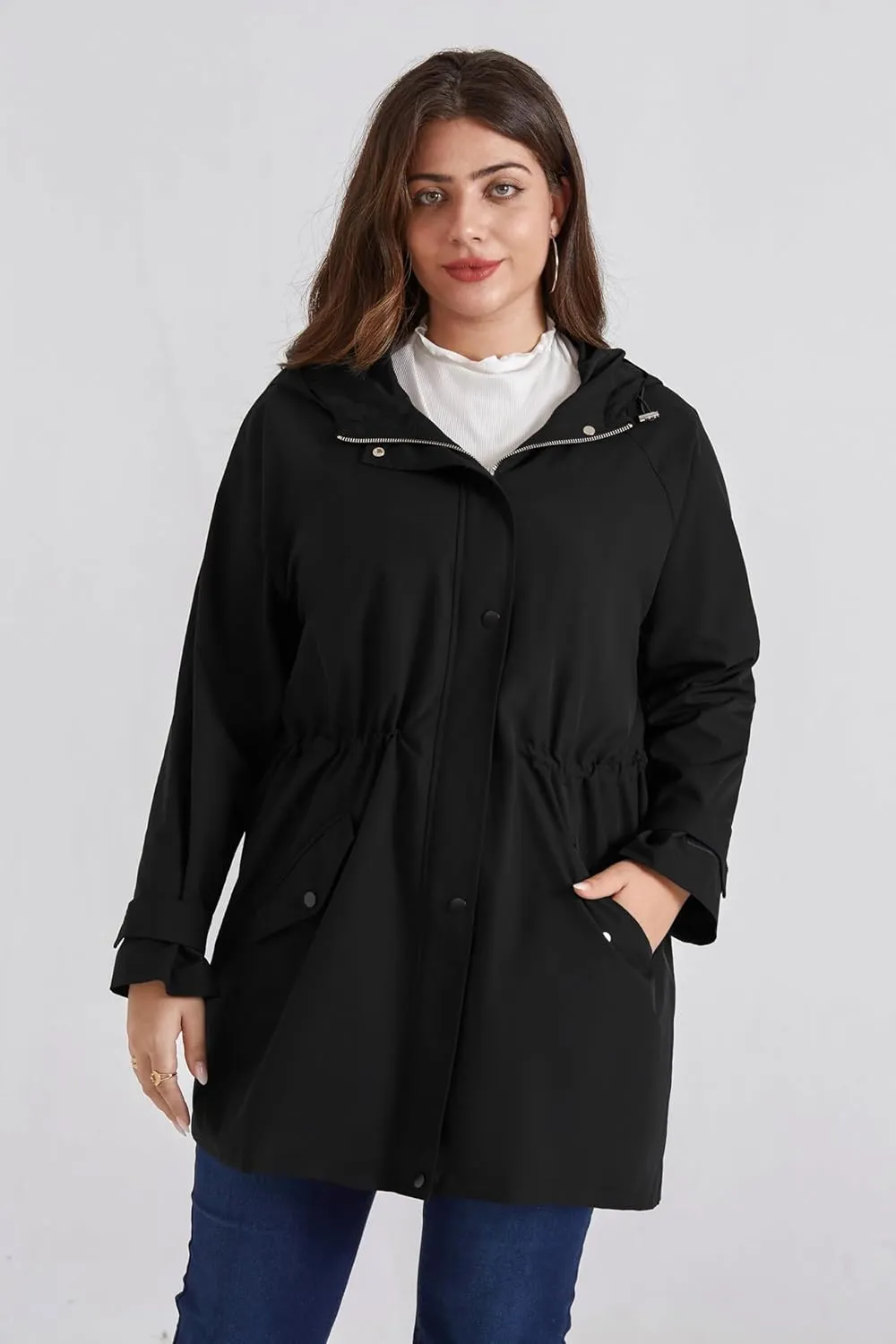 Hanna Nikole Women's Plus Size Waterproof Raincoat Lightweight Windbreaker Hooded Jacket with Pockets