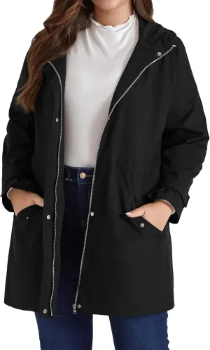 Hanna Nikole Women's Plus Size Waterproof Raincoat Lightweight Windbreaker Hooded Jacket with Pockets