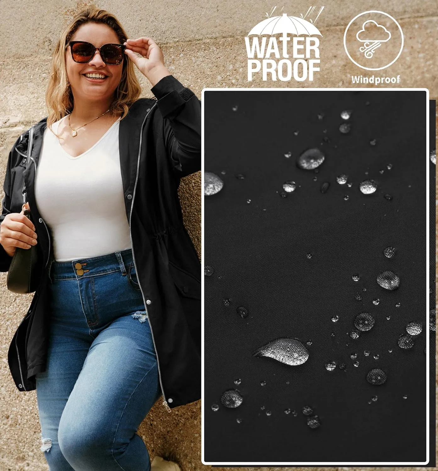 Hanna Nikole Women's Plus Size Waterproof Raincoat Lightweight Windbreaker Hooded Jacket with Pockets