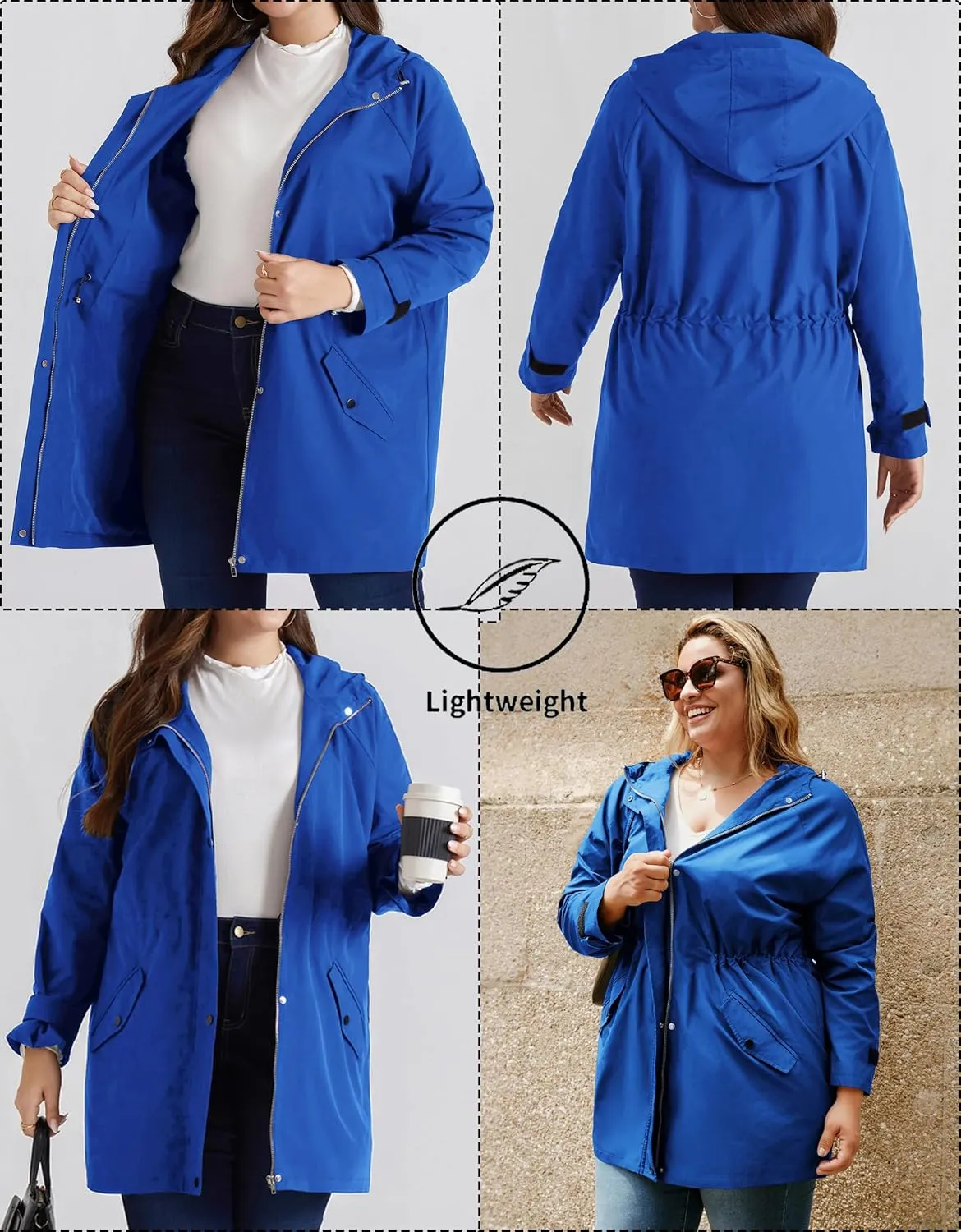 Hanna Nikole Women's Plus Size Waterproof Raincoat Lightweight Windbreaker Hooded Jacket with Pockets