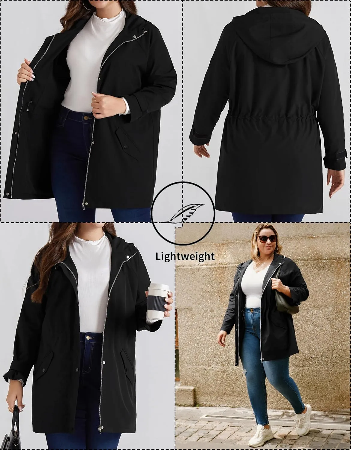 Hanna Nikole Women's Plus Size Waterproof Raincoat Lightweight Windbreaker Hooded Jacket with Pockets