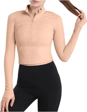 HGps8w Workout Shirts for Women Quick Dry Long Sleeve Crop Tops Slim Fit Running Athletic Sports T Shirt with Thumb Hole