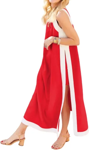 Hooever Women's 2 Piece Sets Boho Color Block Sleeveless Maxi Dress Matching Shorts with Pockets