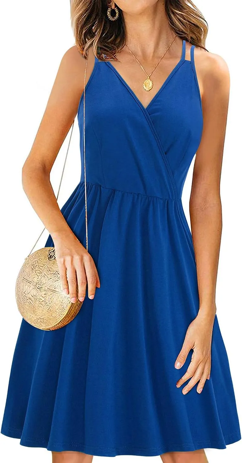 II ININ Women's Summer Dresses Casual Beach Boho Vacation Outfits Spaghetti Strap Floral/Solid Sundress with Pockets
