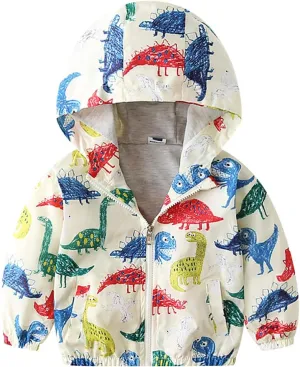 IMEKIS Toddler Baby Hooded Windbreaker Coat Zipper Dinosaur Jacket Fall Lightweight Windproof Outwear for Boys Girls