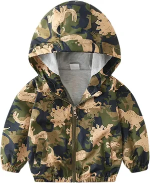 IMEKIS Toddler Baby Hooded Windbreaker Coat Zipper Dinosaur Jacket Fall Lightweight Windproof Outwear for Boys Girls
